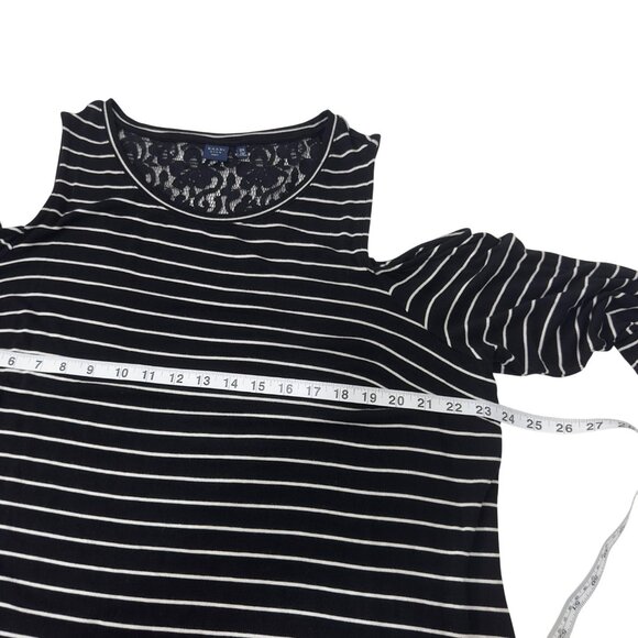 Kaari Blue Womens 2X Cold Shoulder Black Striped Top Lace Hem Long Sleeve - Picture 7 of 11